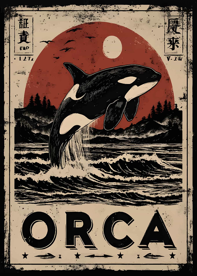 Orca Whale Vintage Style Poster