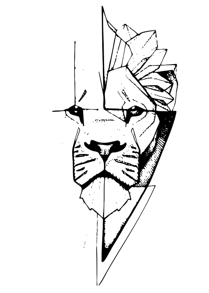 Geometric Lion Head Black and White