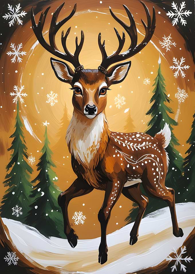 Winter Deer in Snowy Forest