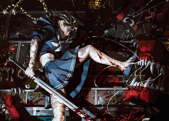 Bloody Girl with Sword