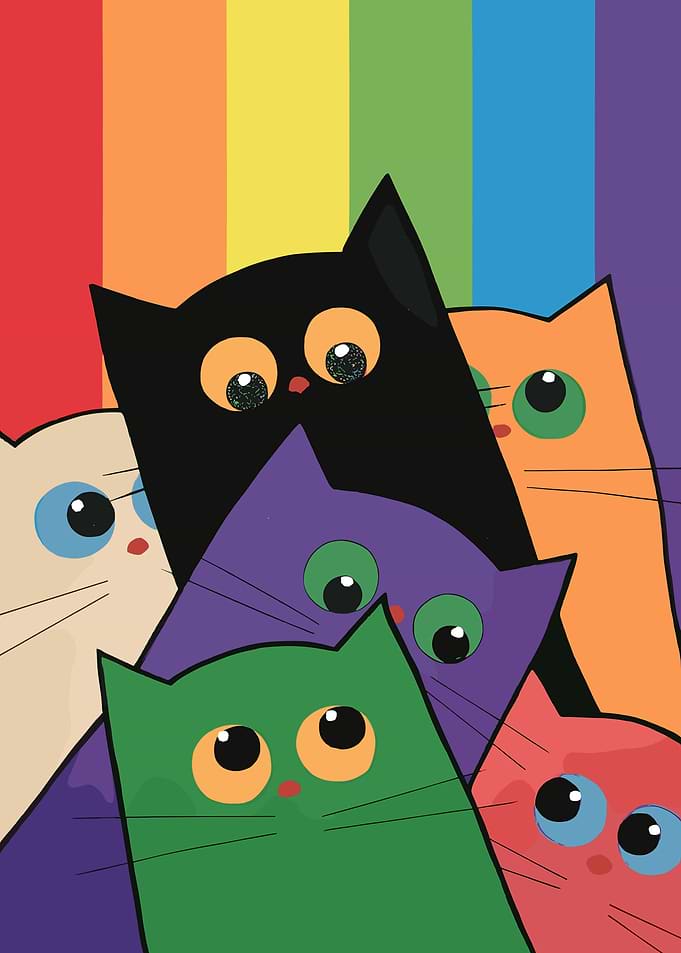 Colorful Cats Cartoon Illustration