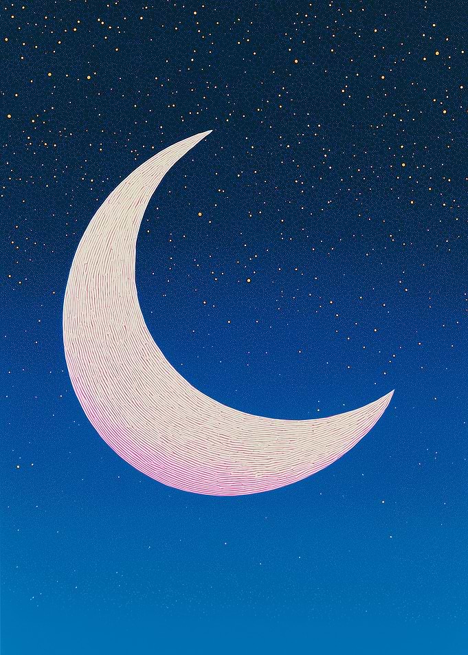 Crescent Moon and Starry Night Sky