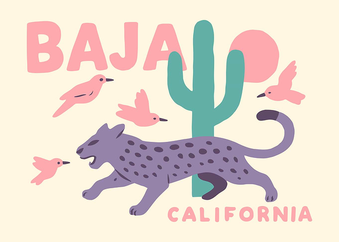 Baja California Poster with Jaguar
