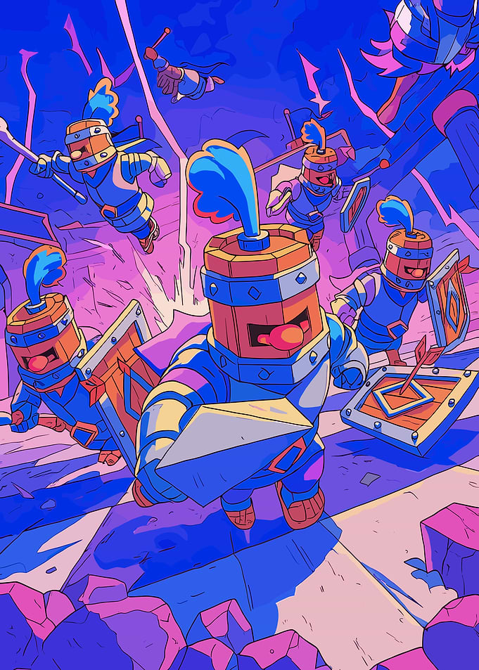 Cartoon Knights in Battle Formation