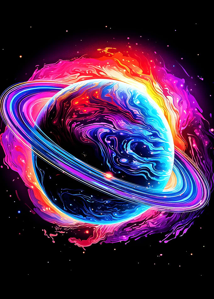 Colorful Ringed Planet in Space