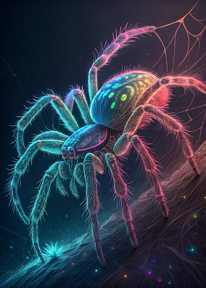 Neon Spider on Web