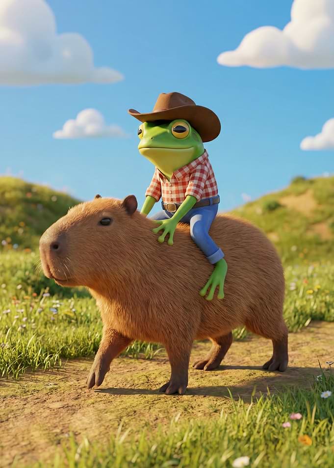 Frog Cowboy Riding a Capybara