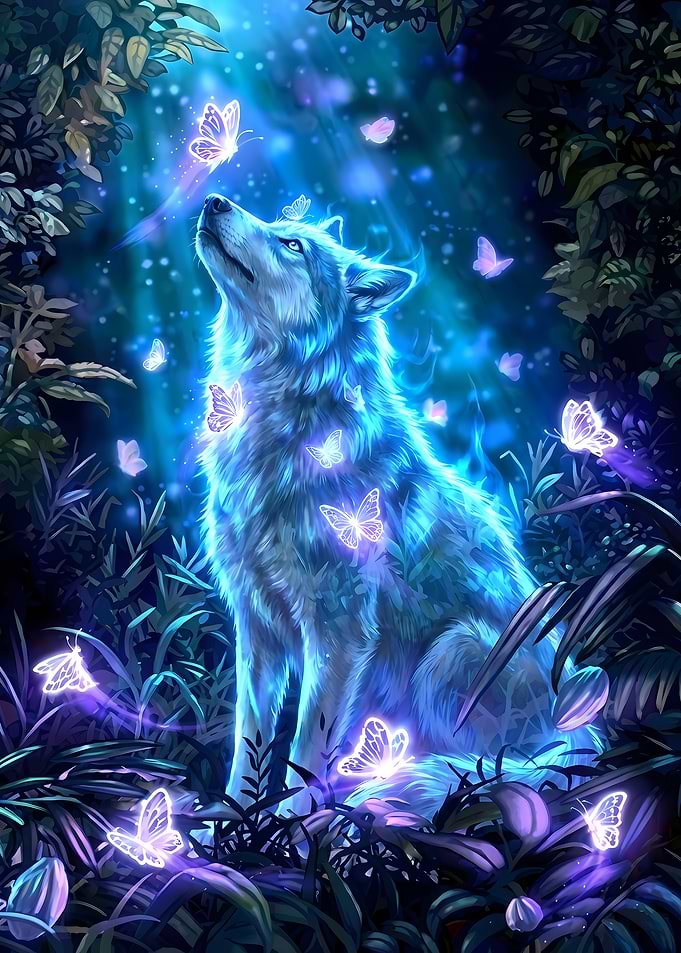 Luminous Wolf and Butterflies