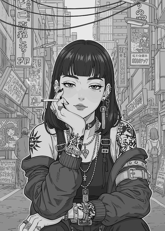 Anime Girl in Urban Setting in Tokyo Street Scene