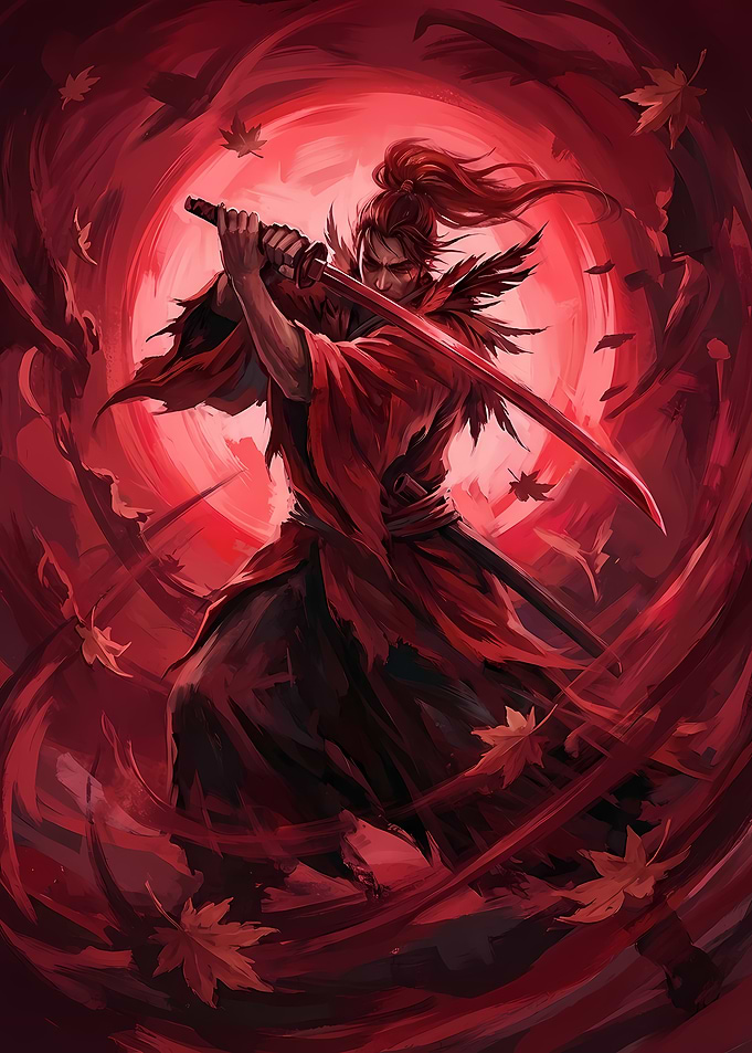 Red Samurai Warrior with Katana