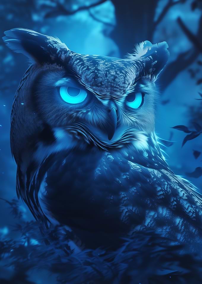 Dark Wood Collection: Mystical Blue Owl Portrait
