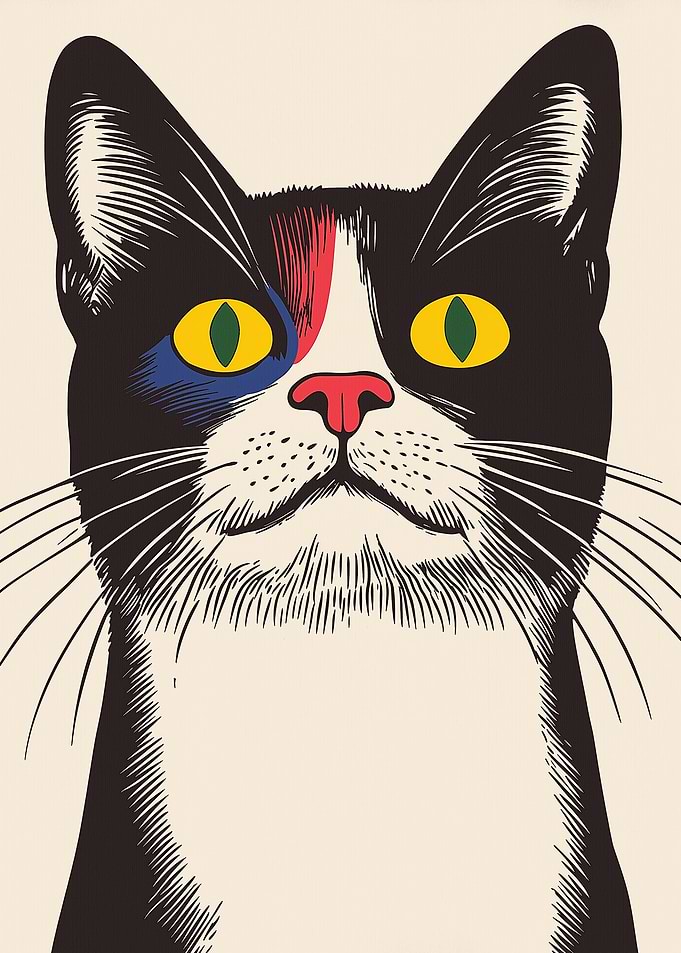 Stylized Black and White Cat Portrait