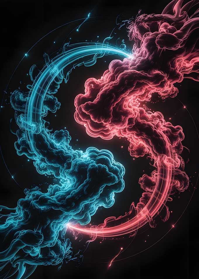 Abstract Blue and Red Yin and Yang