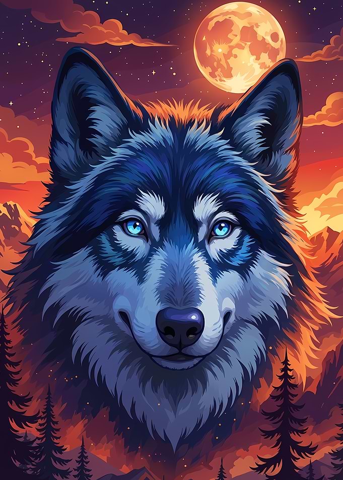 Wolf Portrait Under Moonlight