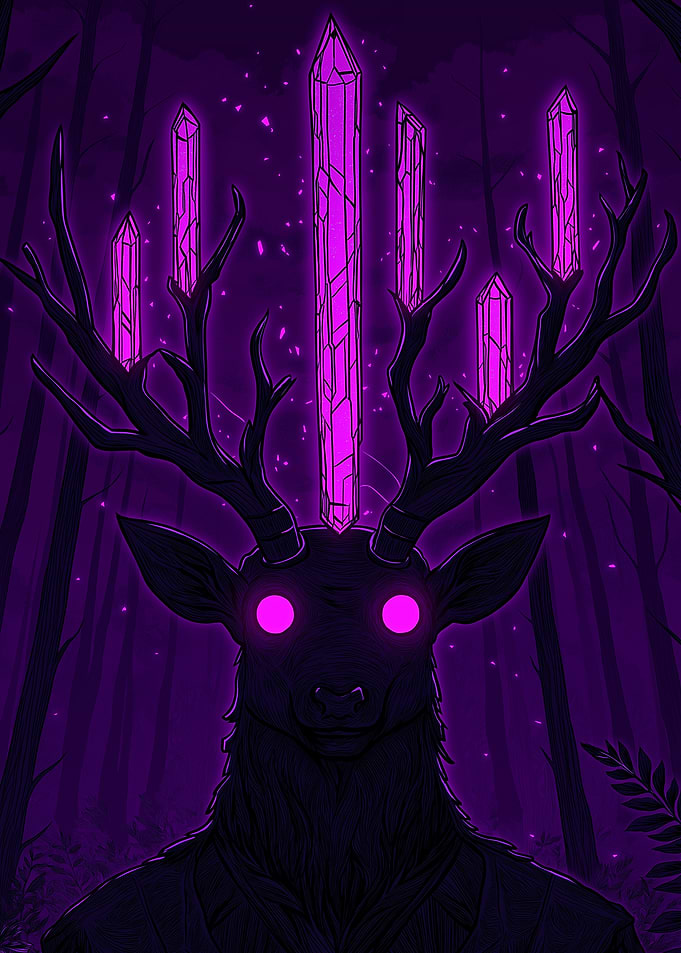 Mystical Deer with Crystals in Forest