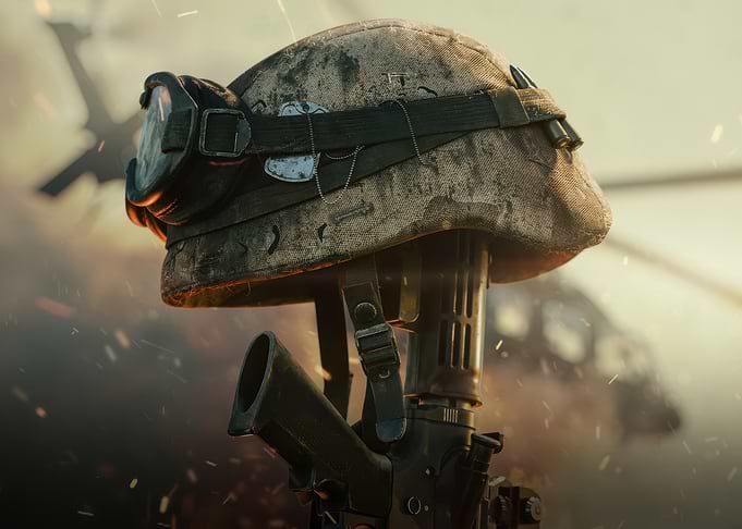 Military Helmet and Rifle Memorial