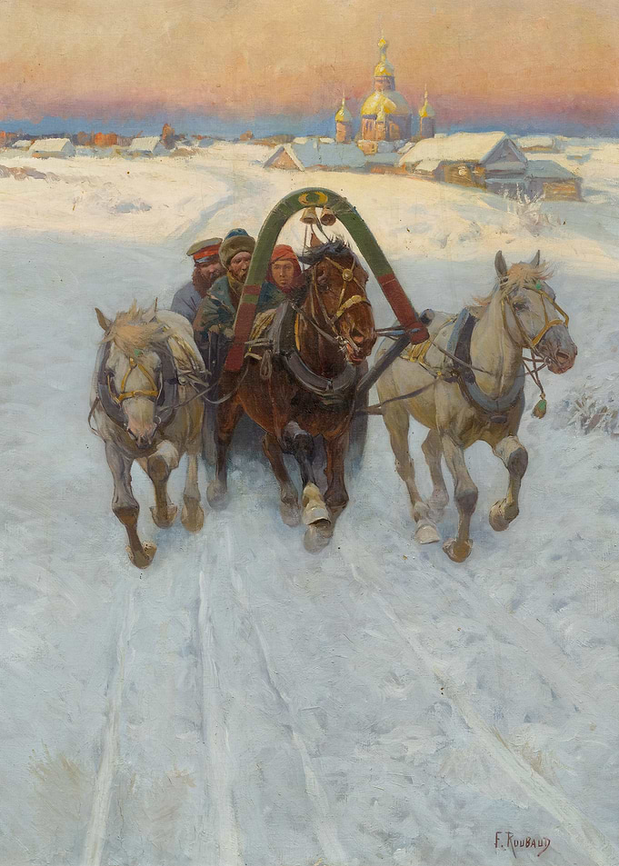 Pferdeschlitten im Schnee