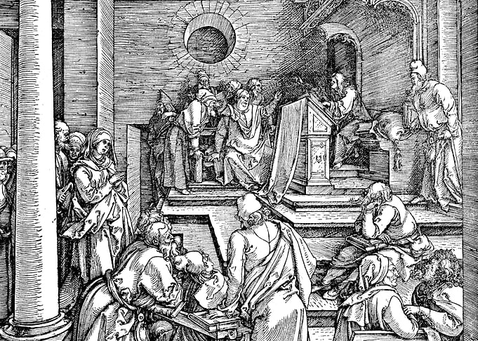 Christ Among the Doctors in the Temple Albrecht Durer Engraving