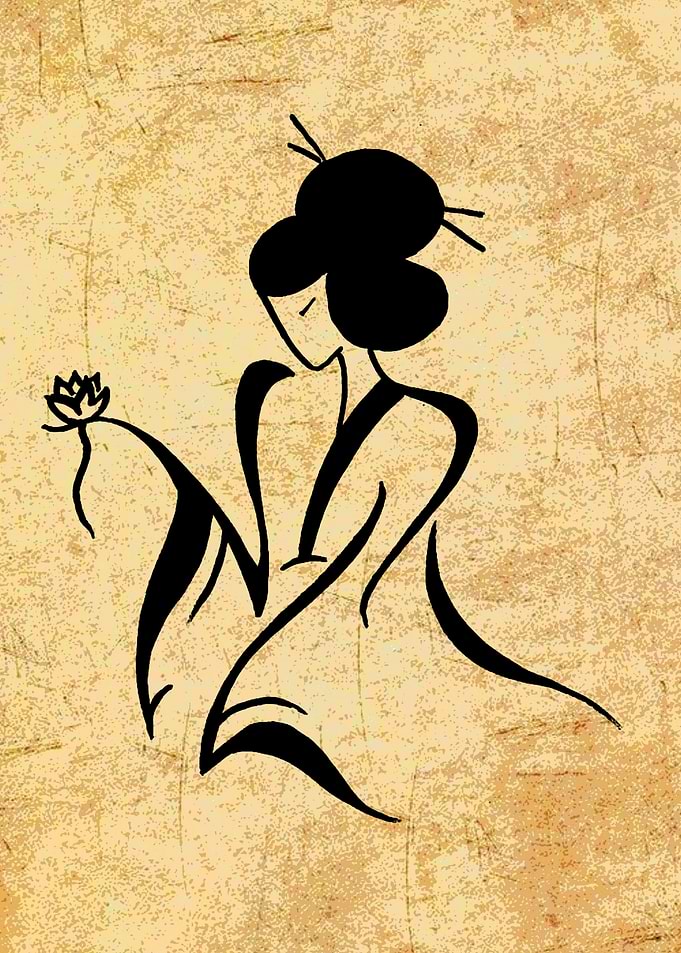 Geisha with Lotus Flower Illustration