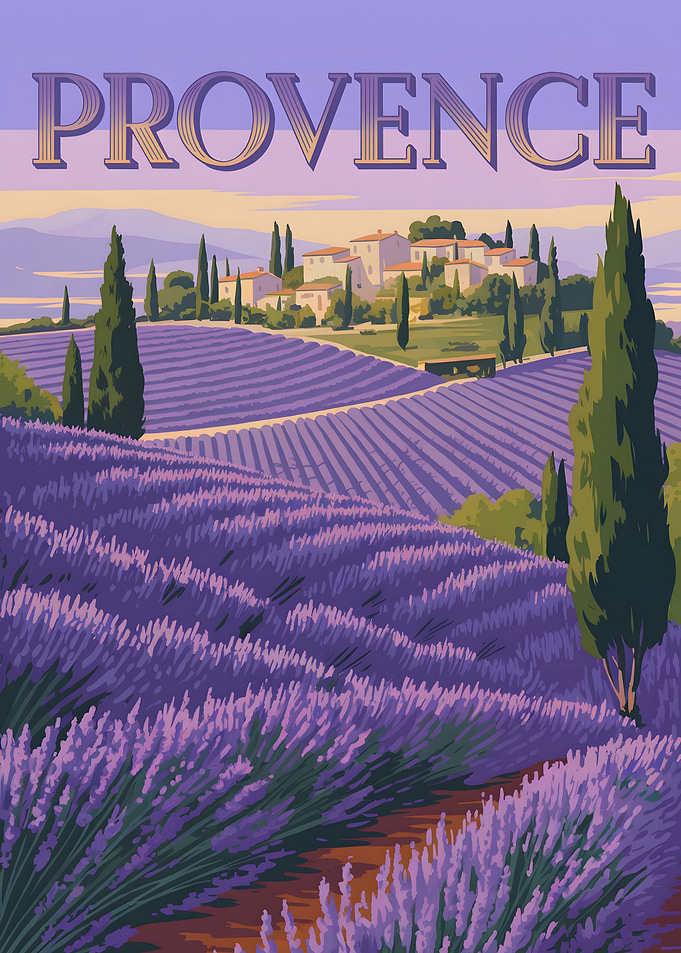 Provence Lavender Field Landscape Illustration