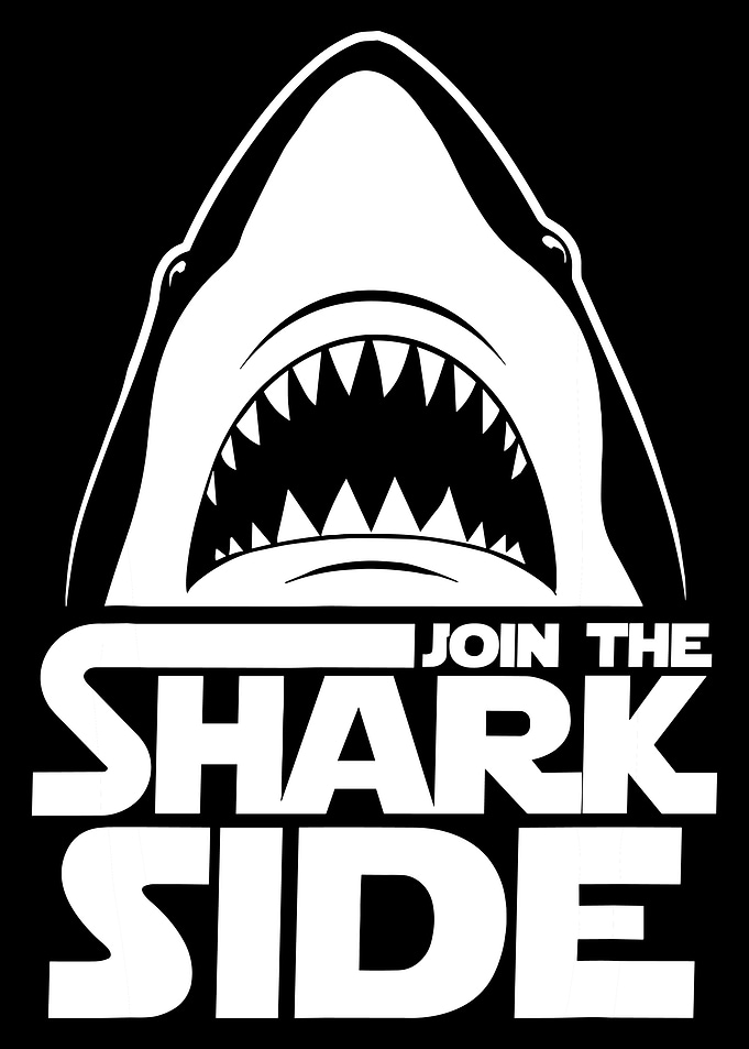 Join The Shark Side Poster, Bold Shark Wall Art, Minimalist Black and White Graphic Print