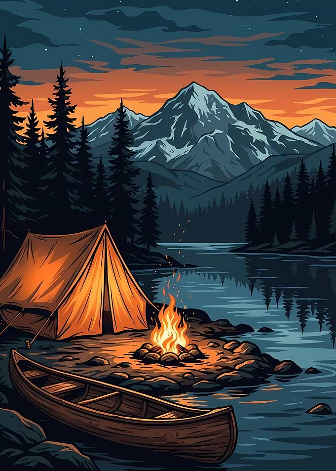 Camping by the Lake at Sunset