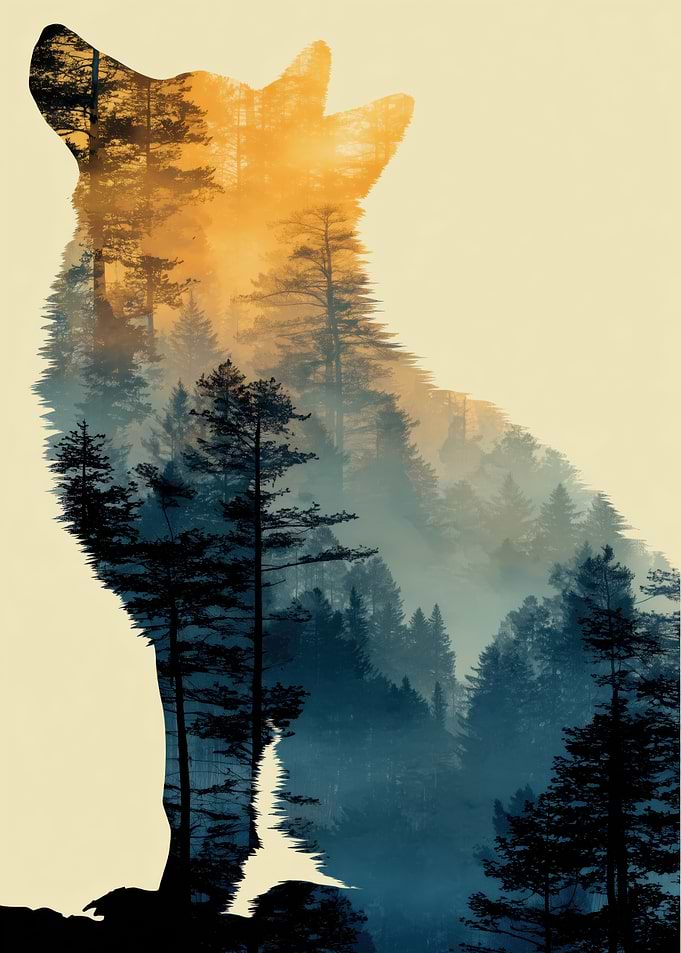 Fox and Forest Double Exposure Art