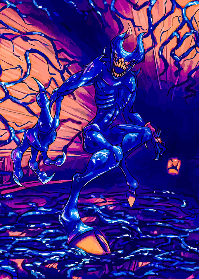 Blue Monster with Claws and Horns