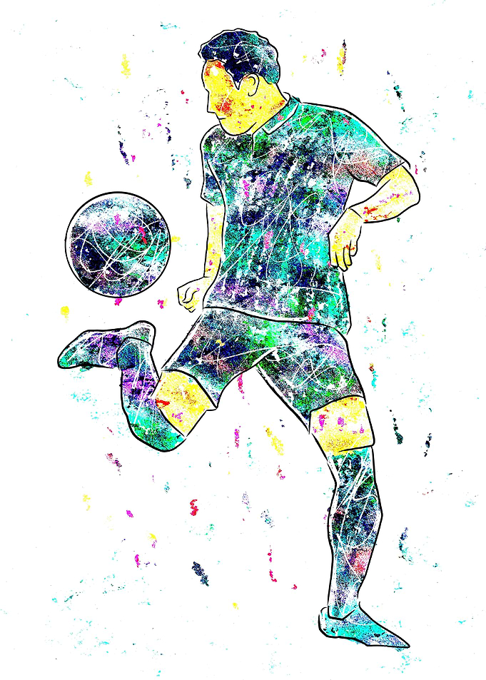Colorful Soccer Player Kicking Ball