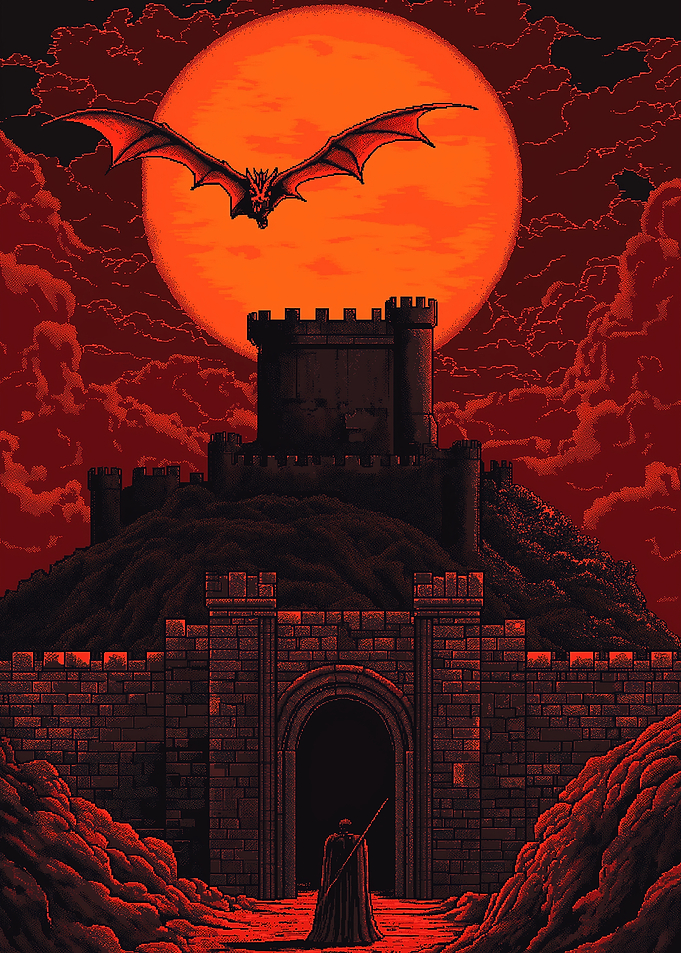 Dragon over Castle Pixel Art