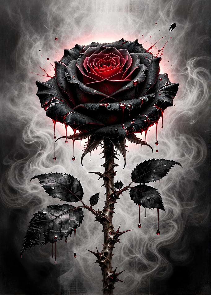 Dark Rose with Blood Drops
