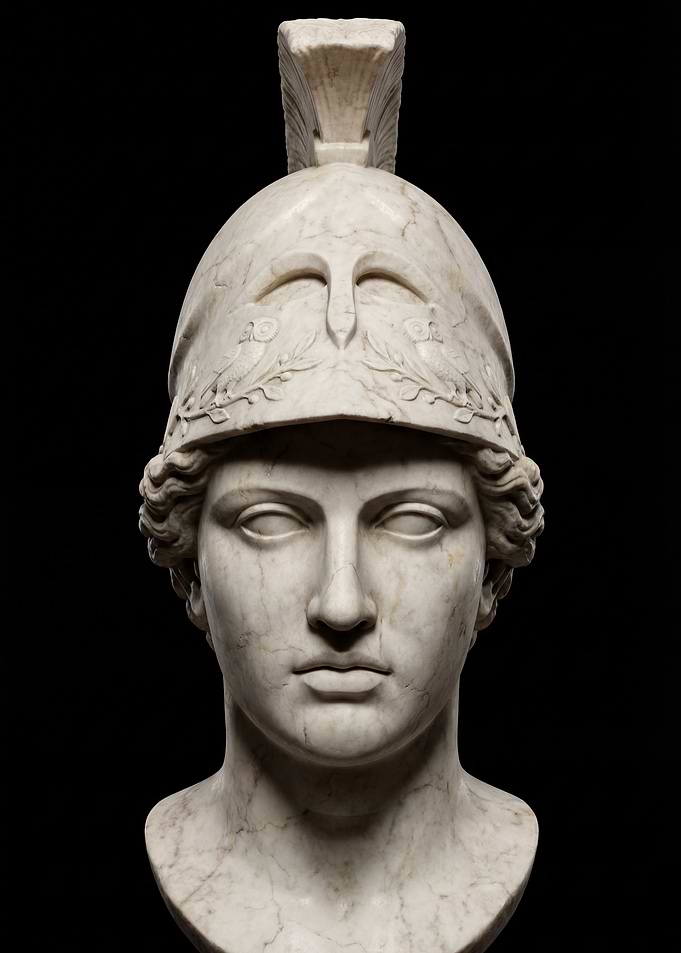 Athena Marble Bust with Helmet