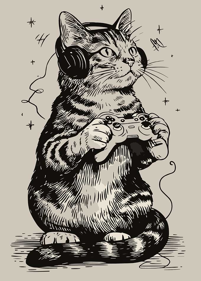 Gamer Cat with Headphones