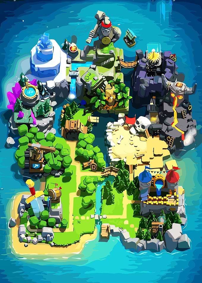 Cartoon Island Map with Various Biomes