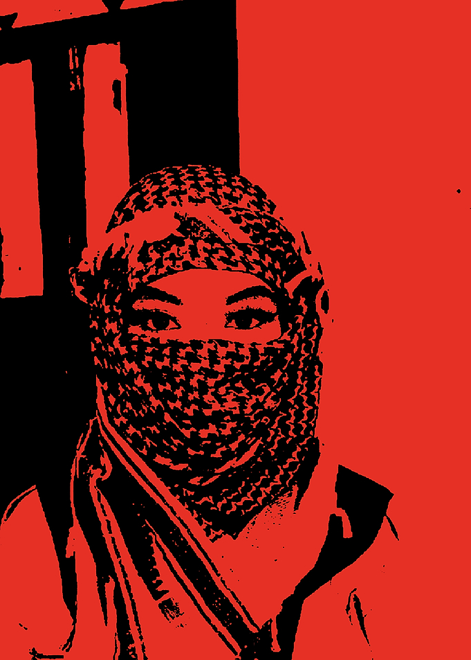 Person with Keffiyeh in Red and Black