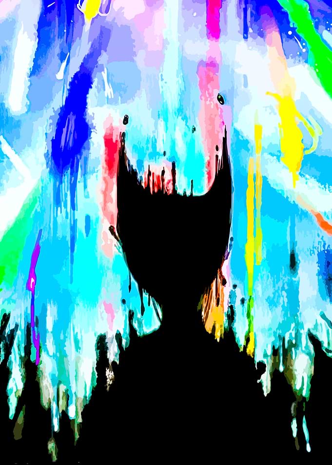 Abstract Silhouette with Colorful Paint Drips