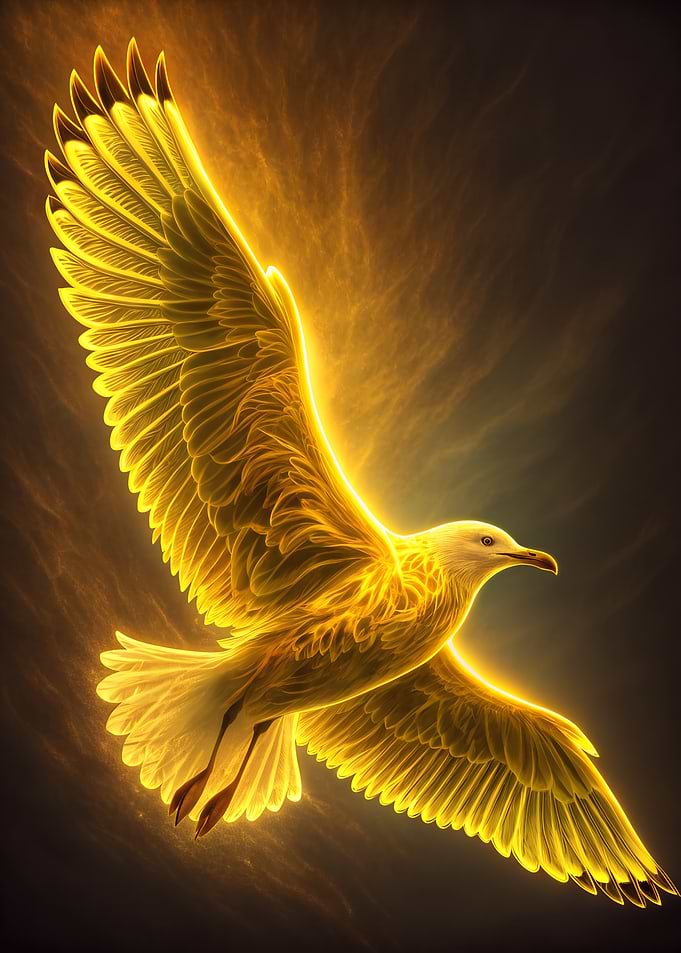 Golden Seagull in Flight
