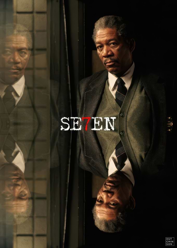 Se7en movie poster featuring Morgan Freeman
