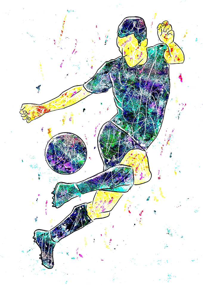 Colorful Soccer Player Kicking Ball