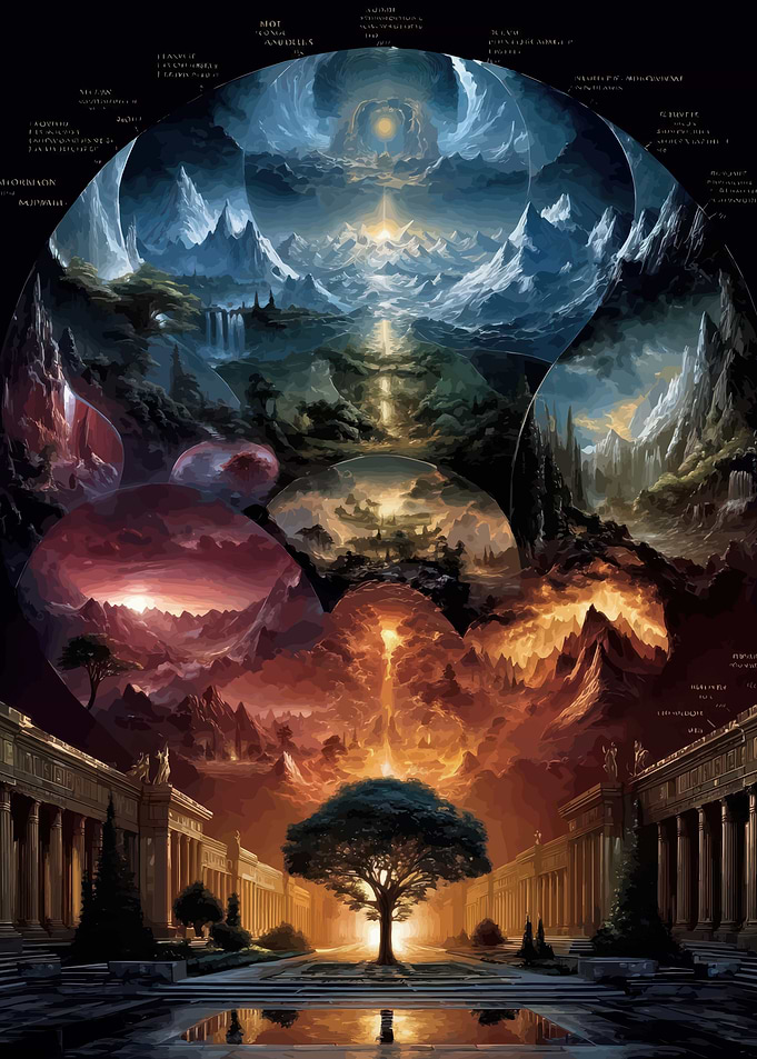 Mythical Landscape with Tree and Architecture