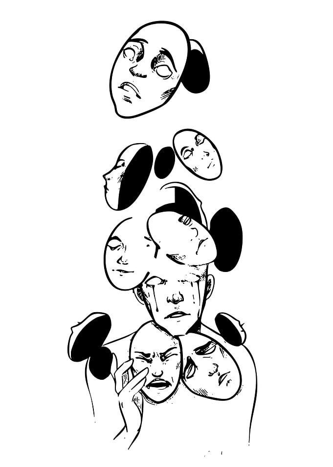 Man with masks, emotional illustration