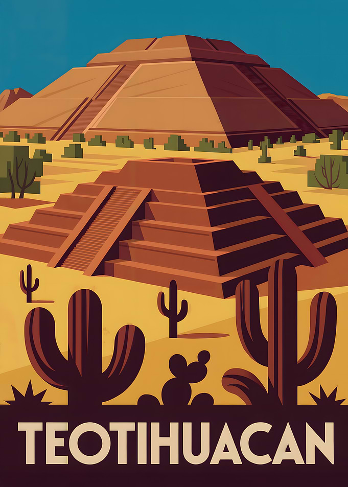 Teotihuacan Pyramids Illustration