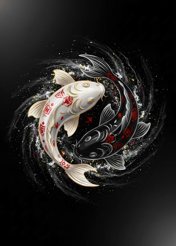 Celestial Balance: Porcelain and Onyx Koi Yin Yang