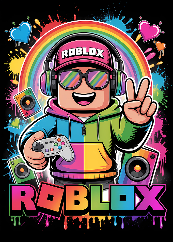 Roblox Gamer with Rainbow and Splatters