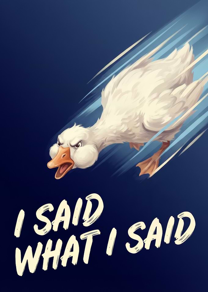 Angry Duck Illustration with Bold Text