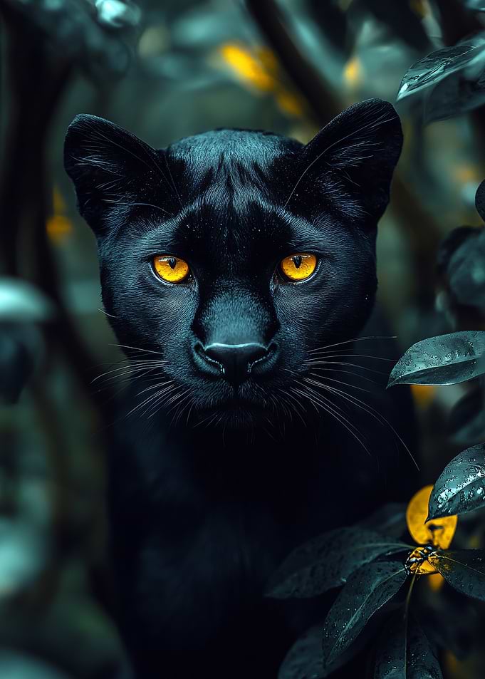 Black Panther Portrait with Golden Eyes