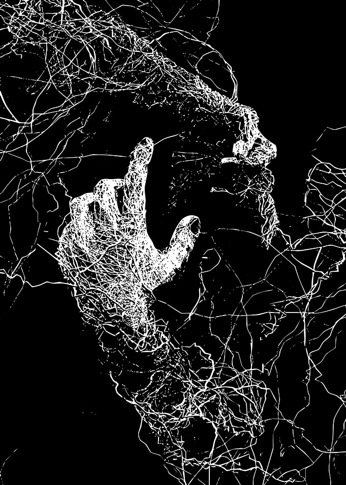 Abstract Hand and Face in White Lines