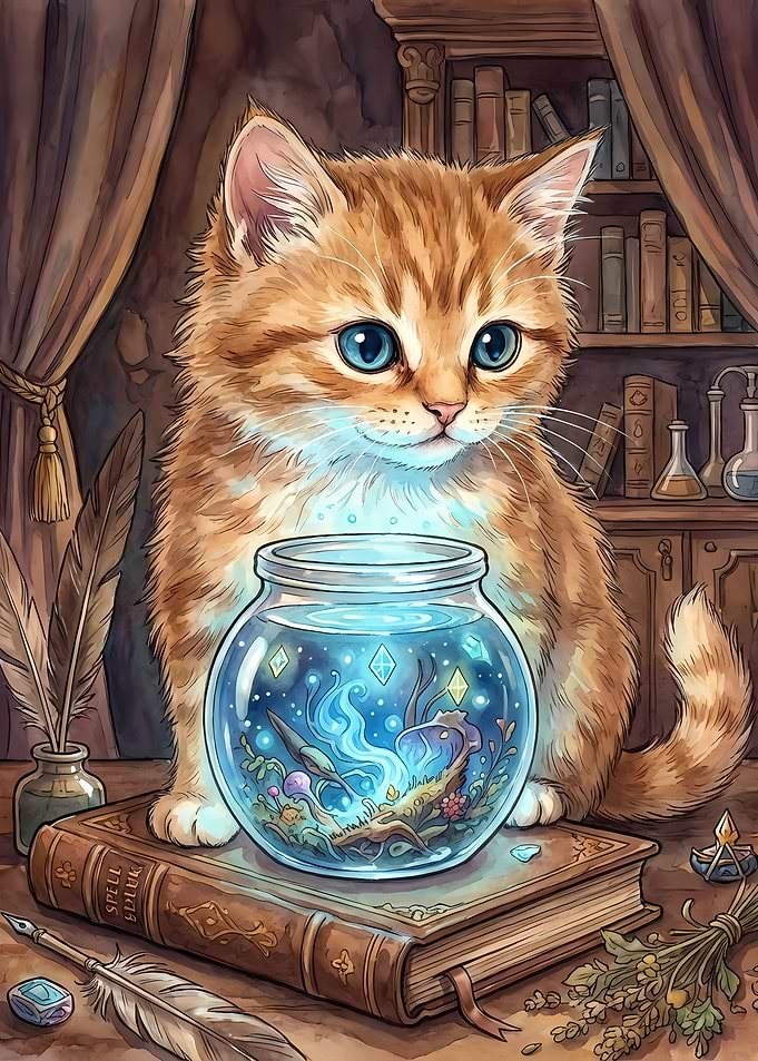 Magical Cat with Spell Book