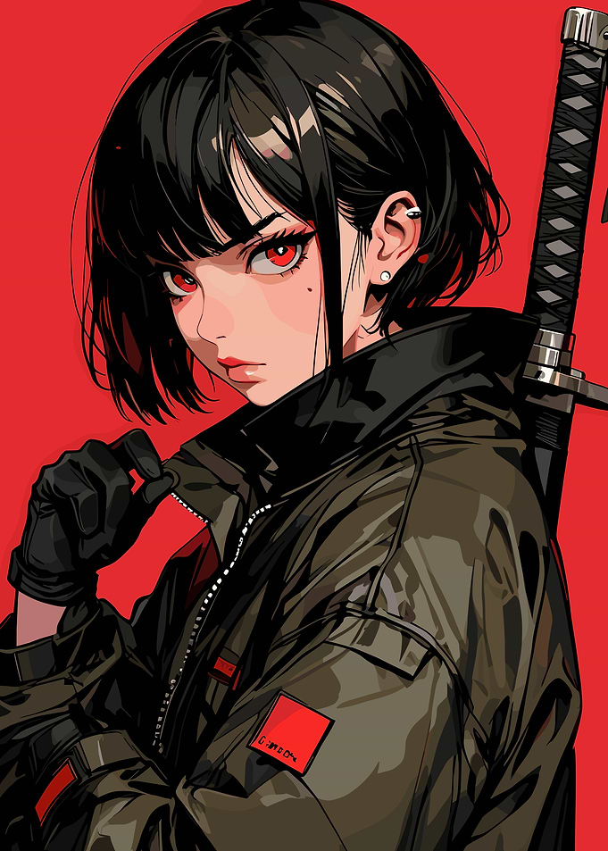 Anime Girl with Katana and Jacket