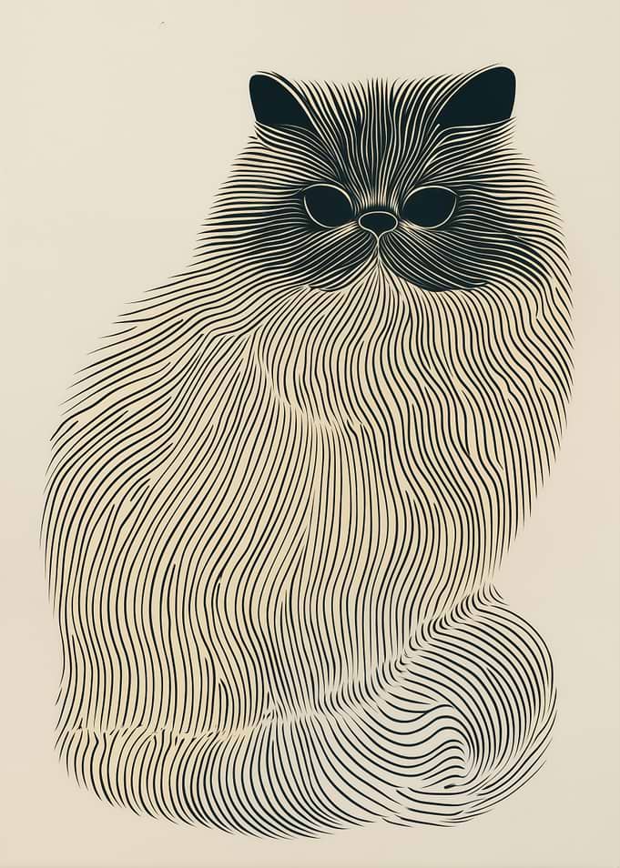 Elegant Line Art Persian Cat Portrait